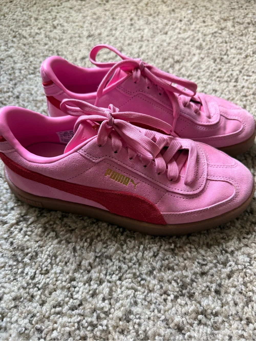 Puma Pink Suede Sneakers with Red Stripe kids 5.5 = women’s 7
